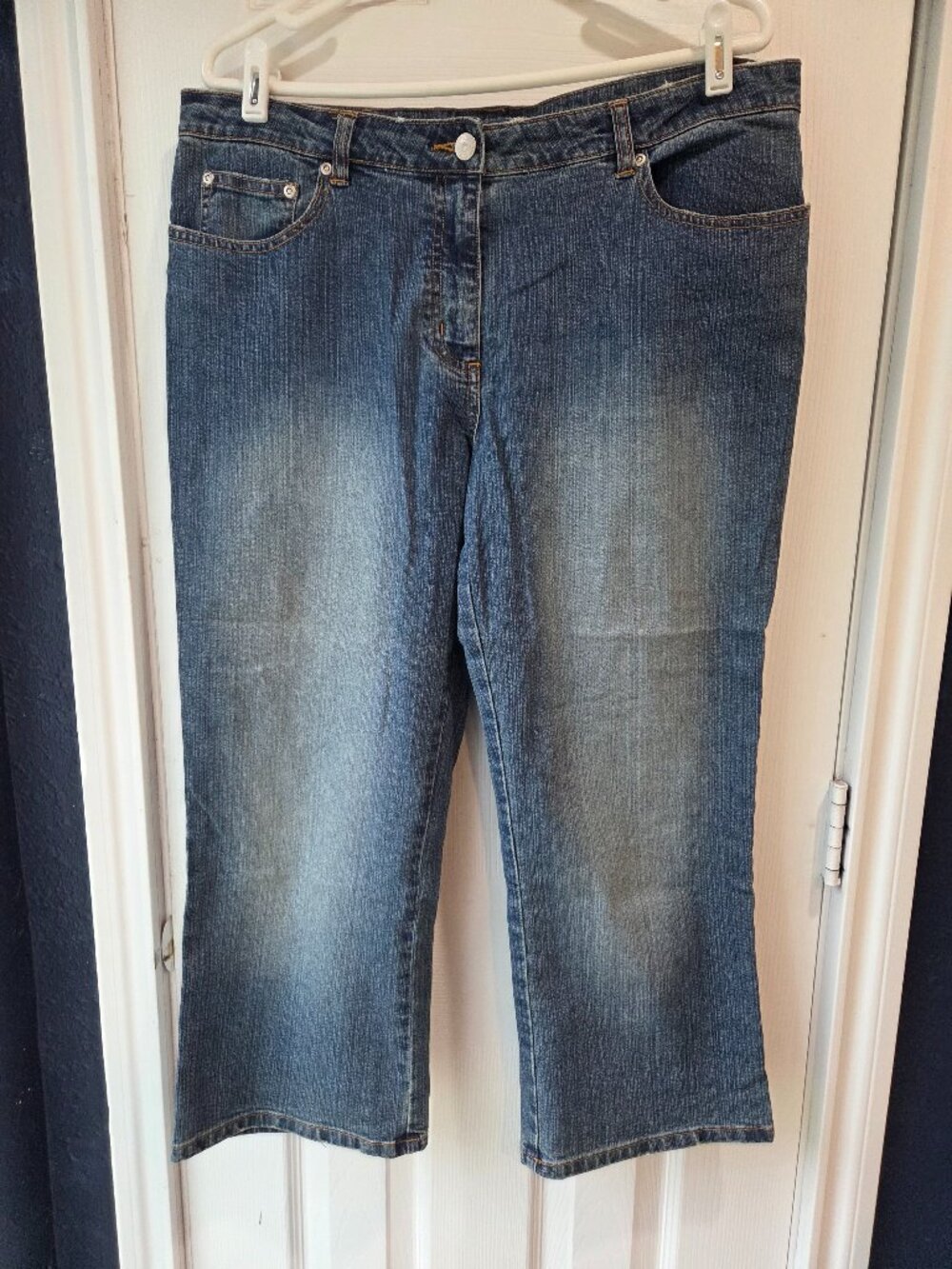 Lilly Pulitzer Women's Jeans Size 14 Rhinestone Palm Blue Denim Stretch Capris